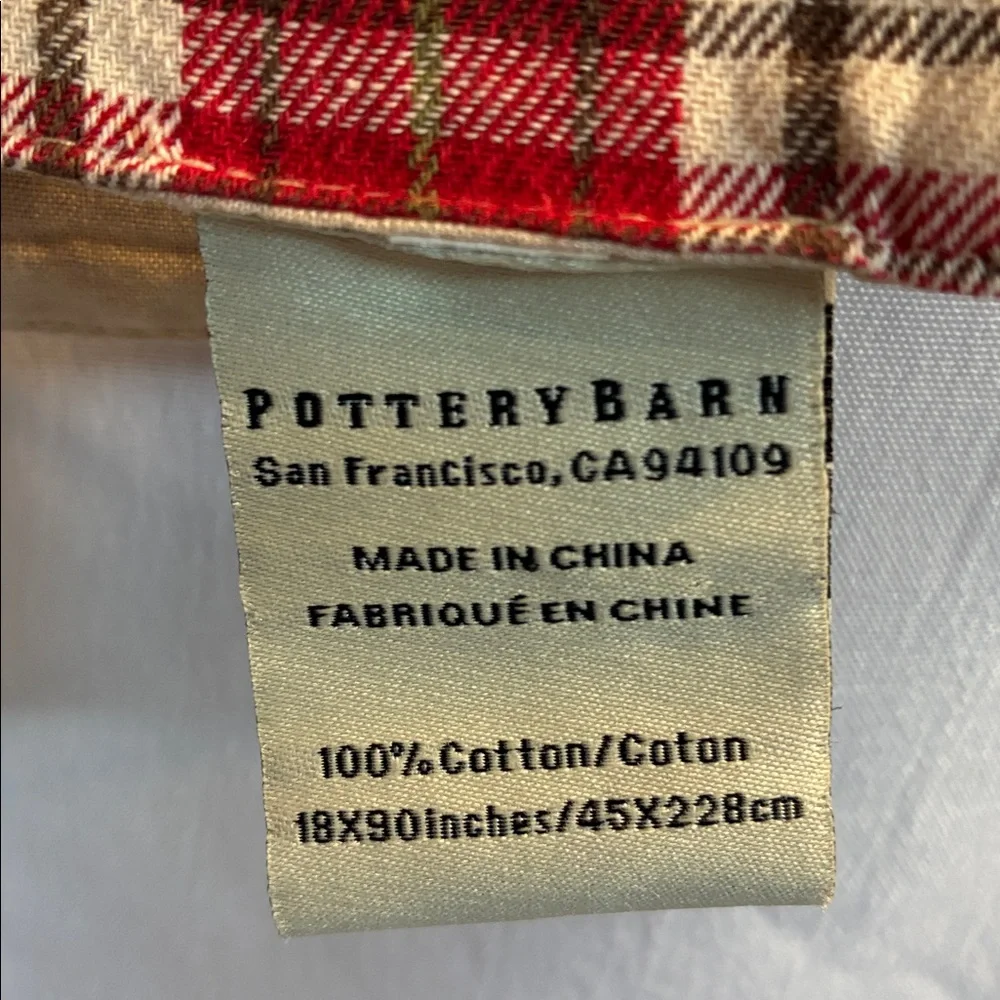Pottery Barn red/cream plaid table runner 100% cotton holiday home decor 88